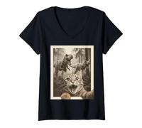 Donna Cat Selfie with T-Rex Dinosaur Funny Cat Maglietta con Collo a V