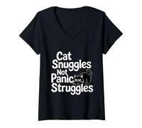 Donna Cat Snuggles Not Panic Struggles Anxiety Maglietta con Collo a V