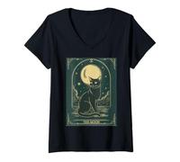 Donna Cat Tarot Card - The Moon Vintage Style Tee Maglietta con Collo a V