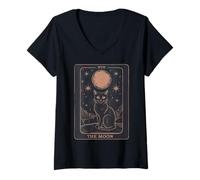 Donna Cat Tarot Card - The Moon Vintage Style Tee Maglietta con Collo a V