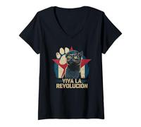 Donna Cat Tshirt Viva La Revolucion Kitty Meow Guerrilla Kitten Maglietta con Collo a V