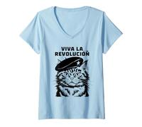 Donna Cat Tshirt Viva La Revolucion Kitty Meow Guerrilla Kitten Maglietta con Collo a V