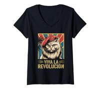 Donna Cat Tshirt Viva La Revolucion Kitty Meow Guerrilla Kitten Maglietta con Collo a V