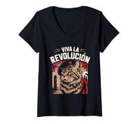 Donna Cat Tshirt Viva La Revolucion Kitty Meow Guerrilla Kitten Maglietta con Collo a V
