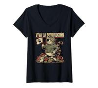 Donna Cat Tshirt Viva La Revolucion Kitty Meow Guerrilla Kitten Maglietta con Collo a V