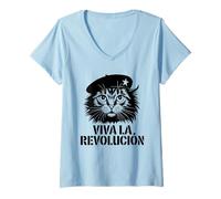 Donna Cat Tshirt Viva La Revolucion Kitty Meow Guerrilla Kitten Maglietta con Collo a V