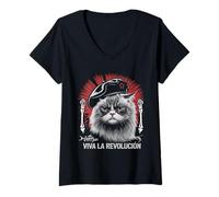 Donna Cat Tshirt Viva La Revolucion Kitty Meow Guerrilla Kitten Maglietta con Collo a V
