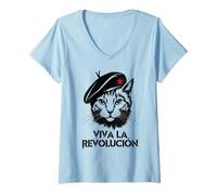 Donna Cat Tshirt Viva La Revolucion Kitty Meow Guerrilla Kitten Maglietta con Collo a V