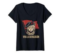 Donna Cat Tshirt Viva La Revolucion Kitty Meow Guerrilla Kitten Maglietta con Collo a V