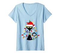 Donna Cat with Christmas Lights Midcentury Mid Century Aesthetic Maglietta con Collo a V