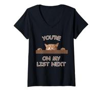 Donna Cat You're On My List Peeking Cat Design per Gli Amanti dei Gatti Maglietta con Collo a V