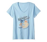 Donna Catalina Island California Surf Retro Vintage Surfer Estate Maglietta con Collo a V