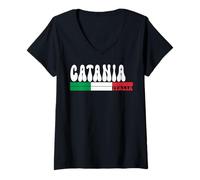 Donna Catania City Italia Vintage Bandiera Italia per Gli Amanti dei Viaggi Maglietta con Collo a V