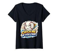 Donna Catch Me If You Can Funny Baseball Player Lover Citazione Joke Maglietta con Collo a V