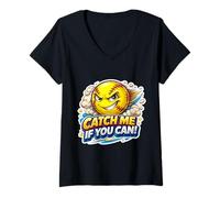Donna Catch Me If You Can Funny Softball Player Lover Citazione Joke Maglietta con Collo a V
