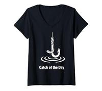 Donna Catch of The Day Pesca Umorismo Casual Hobby Design Maglietta con Collo a V