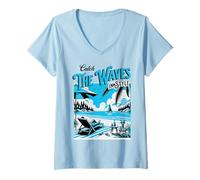 Donna Catch The Waves in Style Maglietta con Collo a V