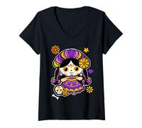 Donna Catrina Day of The Dead Latina Sugar Skull Mexican Heritage Maglietta con Collo a V