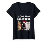 Donna Cats for Everybody Kittens Lovers Funny Cat Christmas Xmas Maglietta con Collo a V