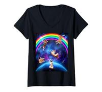 Donna Cats in Space Kitten Outerspace Galaxy Funny Cat Lovers Maglietta con Collo a V
