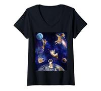 Donna Cats in Space Kitten Outerspace Galaxy Funny Cat Lovers Maglietta con Collo a V