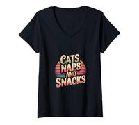 Donna Cats Naps And Snacks Pet Owner |---- Maglietta con Collo a V