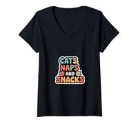 Donna Cats Naps And Snacks Pet Owner |--- Maglietta con Collo a V