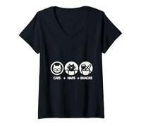 Donna Cats Naps And Snacks Pet Owner ------- Maglietta con Collo a V