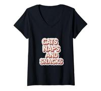 Donna Cats Naps And Snacks Pet Owner |-- Maglietta con Collo a V
