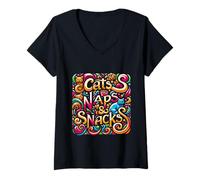 Donna Cats Naps And Snacks Pet Owner ------ Maglietta con Collo a V