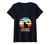 Donna Cats Rule The World, Cool Funny Cats Graphic Cool Designs Maglietta con Collo a V