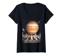 Donna Cats Walking in Space Cat Astronaut Jupiter Planet Cat Lover Maglietta con Collo a V