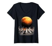 Donna Cats Walking in Space Cat Astronaut Mars Planet Cat Lover Maglietta con Collo a V