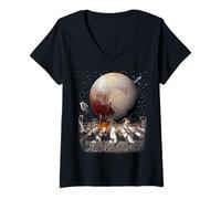 Donna Cats Walking in Space Cat Astronaut Pluto Planet Cat Lover Maglietta con Collo a V