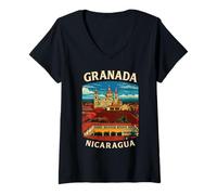 Donna Cattedrale coloniale di Granada Nicaragua Viaggi Souvenir Art Maglietta con Collo a V