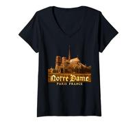 Donna Cattedrale di Notre Dame Parigi (Cathédrale Notre-Dame de Paris) Maglietta con Collo a V