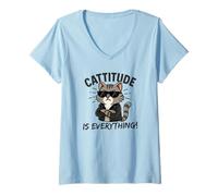 Donna Cattitude Is Everything - Simpatico Gatto Kawaii con atteggiamento Maglietta con Collo a V