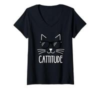 Donna Cattitude - Meme Divertente per Amanti dei Gattini Maglietta con Collo a V