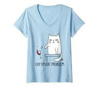 Donna Cattitude Problem Funny Cat Maglietta con Collo a V