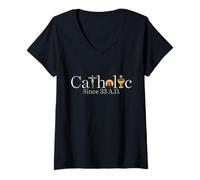 Donna Cattolico dal 33 d.C. Crocifisso Gesù Eucaristia Cristianesimo Maglietta con Collo a V