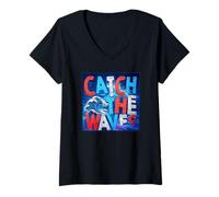 Donna Cattura Le Onde Fun Surfer Maglietta con Collo a V