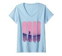 Donna Catturami tra le onde Summer Ocean Surfer Pennellate Maglietta con Collo a V