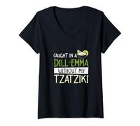 Donna Catturato in un aneto-emma senza il mio Tzatziki Un amante dei piatti greci Maglietta con Collo a V