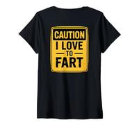 Donna Caution I Love To Fart Maglietta con Collo a V