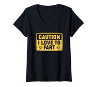 Donna Caution I Love To Fart Maglietta con Collo a V