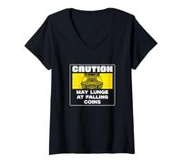 Donna Caution May Lunge To Falling Coins Funny Coin Pusher Giocatori Maglietta con Collo a V