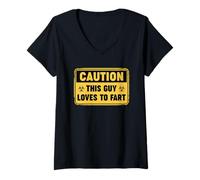 Donna Caution This Guy Loves To Fart Maglietta con Collo a V