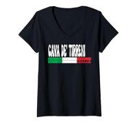 Donna Cava DE' TIRRENI City Italia Travel Lovers Bandiera Italia Maglietta con Collo a V