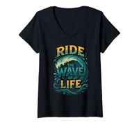 Donna Cavalcare l'onda Surfing Ocean Citazione Motivazionale Beach Surfer Maglietta con Collo a V