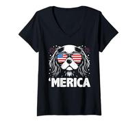 Donna Cavalier King Charles 4 luglio Merica Patriotic Dog Tee Maglietta con Collo a V